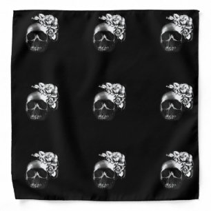 Human skull and roses bandana