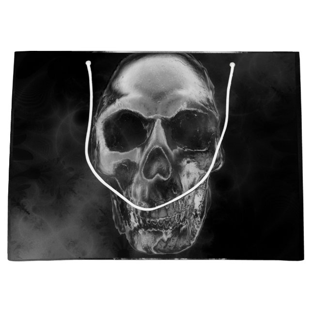 Human Skull Black Smoke Grunge Large Gift Bag (Front)