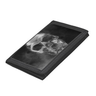 Human Skull Black Smoke Grunge Tri-fold Wallet