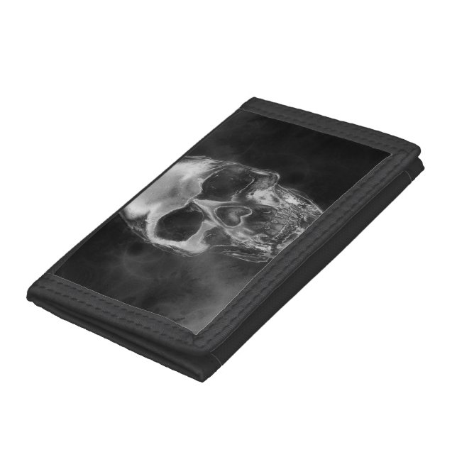 Human Skull Black Smoke Grunge Trifold Wallet (Bottom)