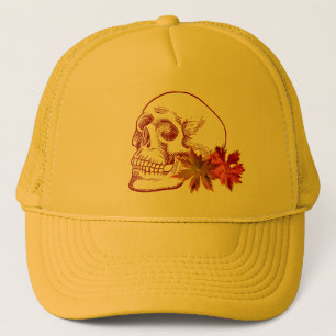 Human Skull Drawing in Autumn Colors Trucker Hat
