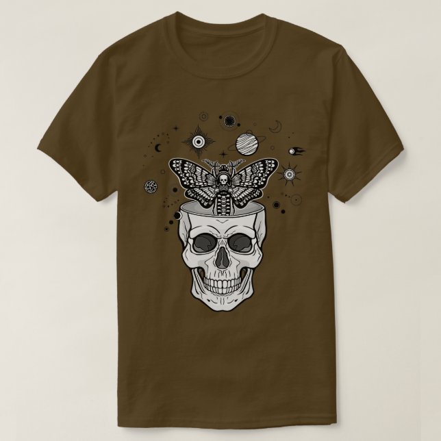 Human skull moth Dead head cosmic symbols T-Shirt (Design Front)