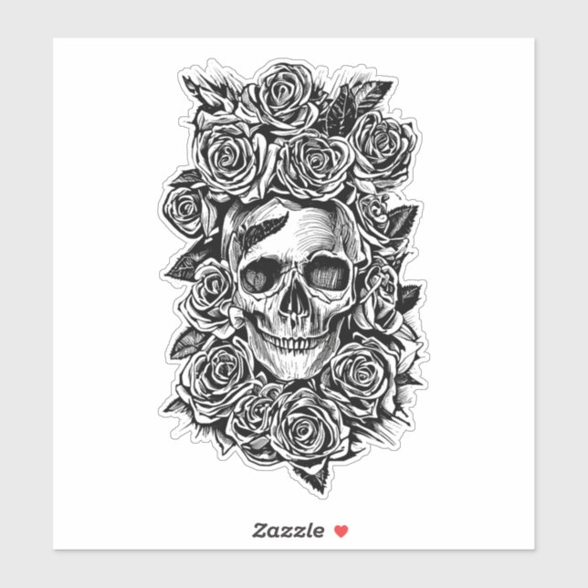 Human Skull Roses Goth Biker Art Illustration   Sticker (Sheet)