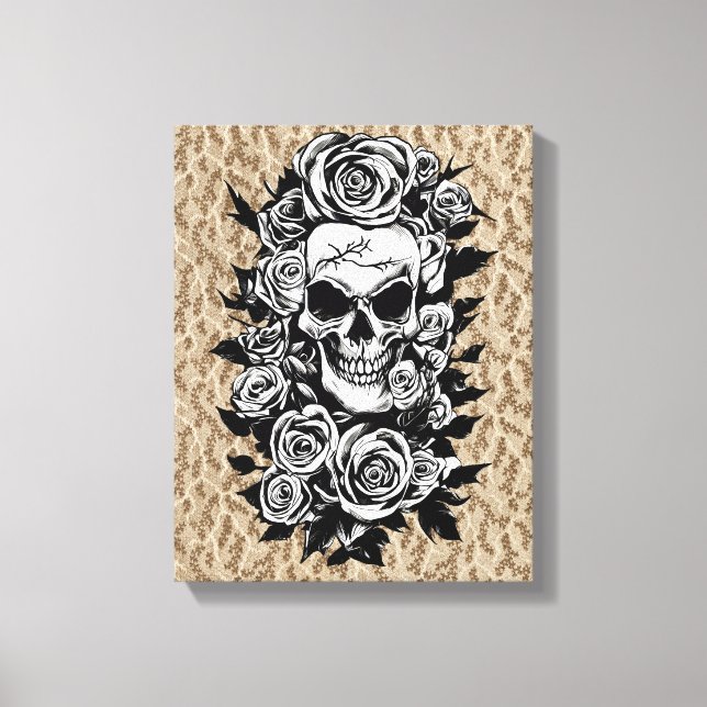 Human Skull Roses Goth Original ink drawing Art  Canvas Print (Front)