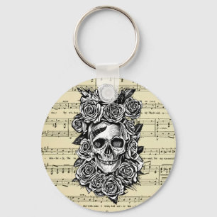 Human Skull Roses sheet music Art Illustration Keychain