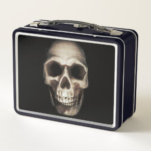 Human Skull Weathered on Black Metal Lunch Box