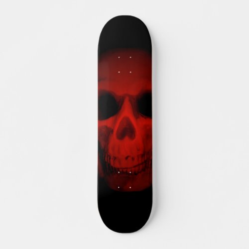 Human Skull Weathered Red on Black Skateboard
