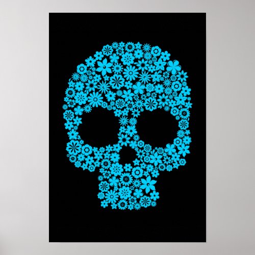 Human Skull With Flower Elements Poster