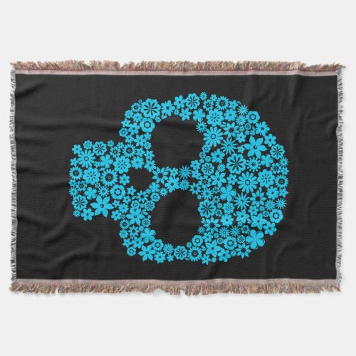 Human Skull With Flower Elements Throw Blanket