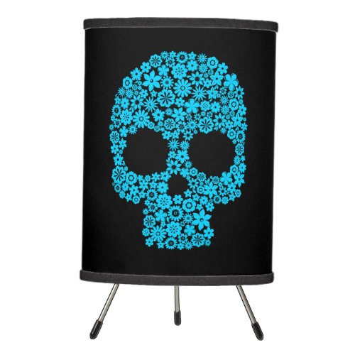 Human Skull With Flower Elements Tripod Lamp
