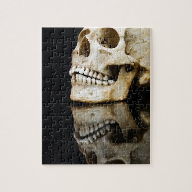 Human skull with mirror image isolated on black jigsaw puzzle (Vertical)