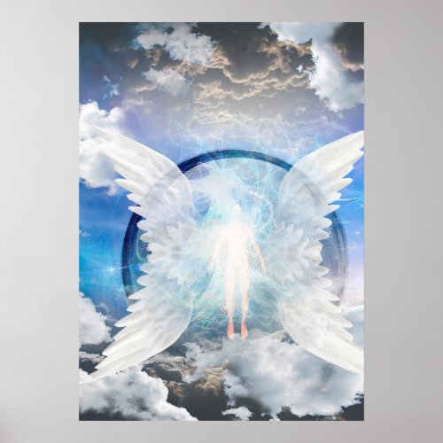 Human soul between angel wings poster