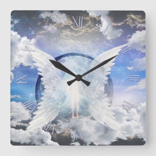 Human soul between angel wings square wall clock