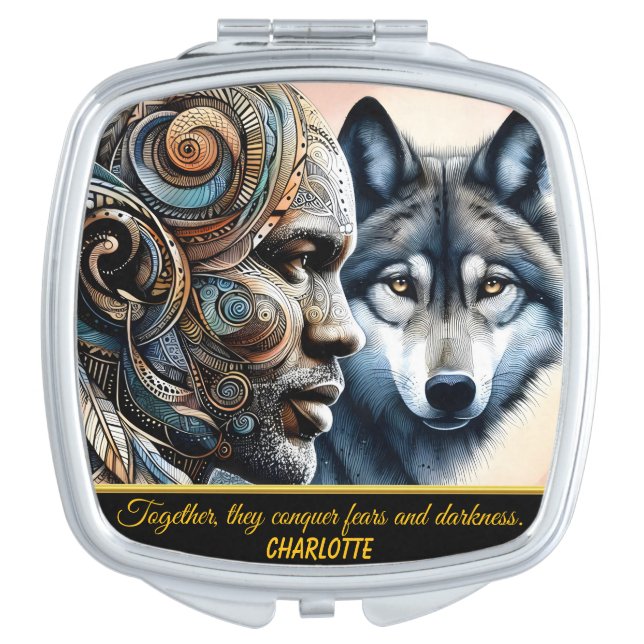 Human spirit meets wolf essence harmoniously compact mirror (Front)