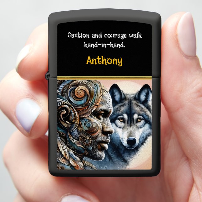 Human spirit meets wolf essence harmoniously zippo lighter (In Hand)