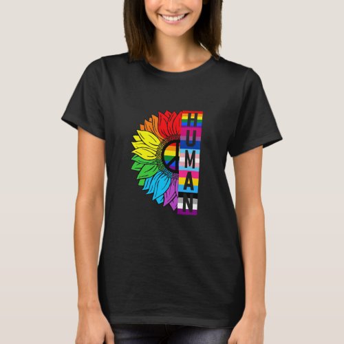 HUMAN Sunflower LGBT Flag Gay Pride Month LGBTQ  T_Shirt