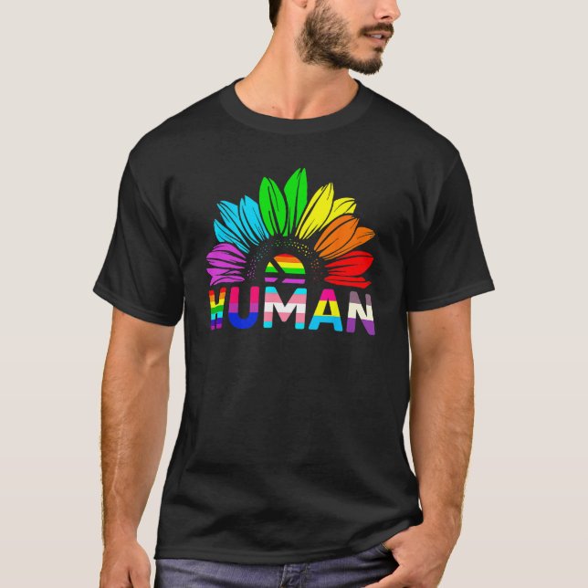 Human Sunflower Rainbow LGBT Flag Gay Pride Proud  T-Shirt (Front)