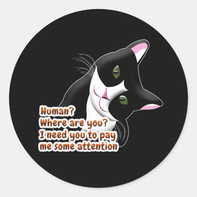 Human? Where are you? Cat Classic Round Sticker (Front)
