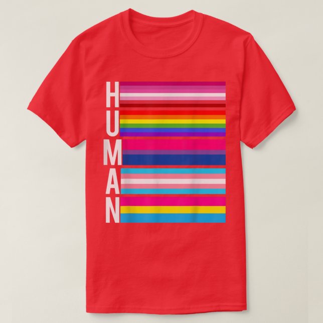 Human With Lesbian Gay Bi Transgender And Pan Flag T-Shirt (Design Front)