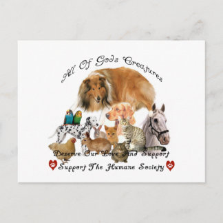 Humane Society All God's Creatures Animal Support Postcard