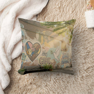 Humanity Graffiti On Brick Wall Mural Throw Pillow