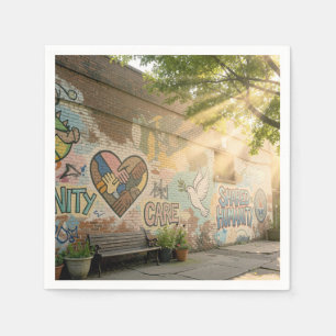 Humanity Symbolic Graffiti On Brick Wall Mural Napkins