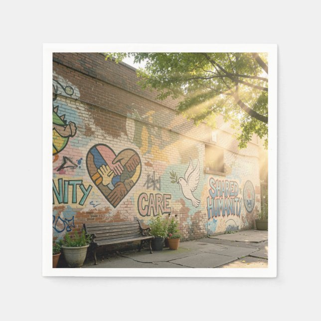 Humanity Symbolic Graffiti On Brick Wall Mural Napkins (Front)