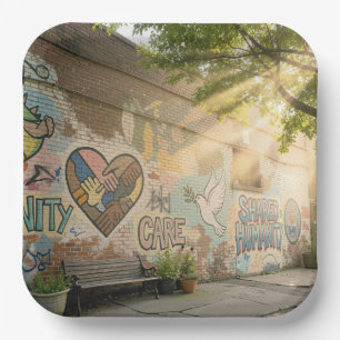 Humanity Symbolic Graffiti On Brick Wall Mural Paper Plates