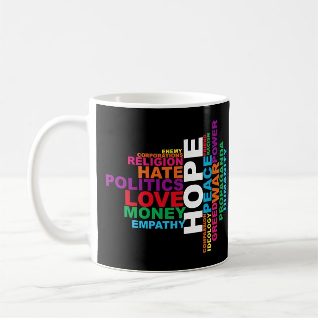 Humanity Word Cloud Coffee Mug (Left)