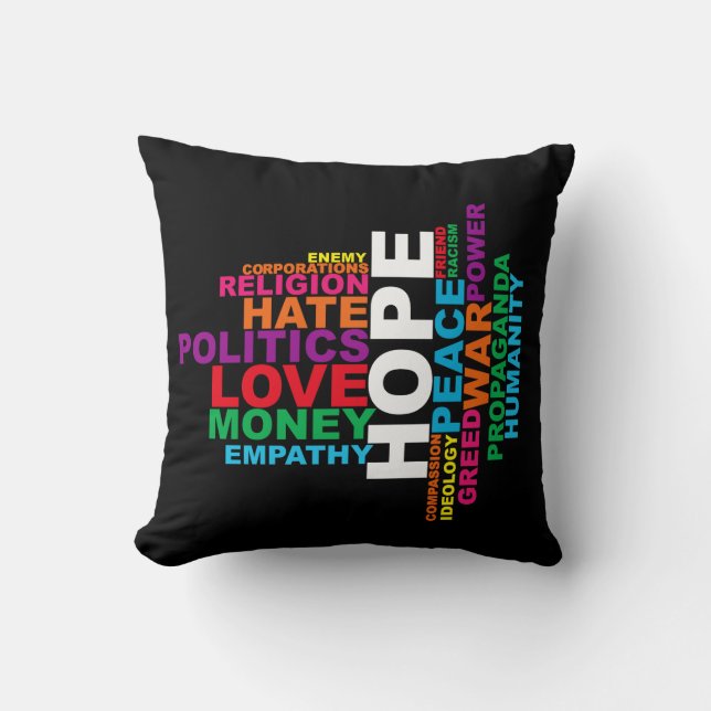 Humanity Word Cloud Throw Pillow (Front)