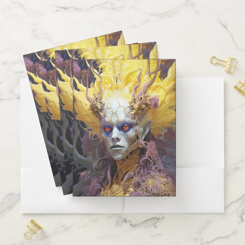 Humanoid Creature Creepy Red Eyes Yellow Hair Pocket Folder