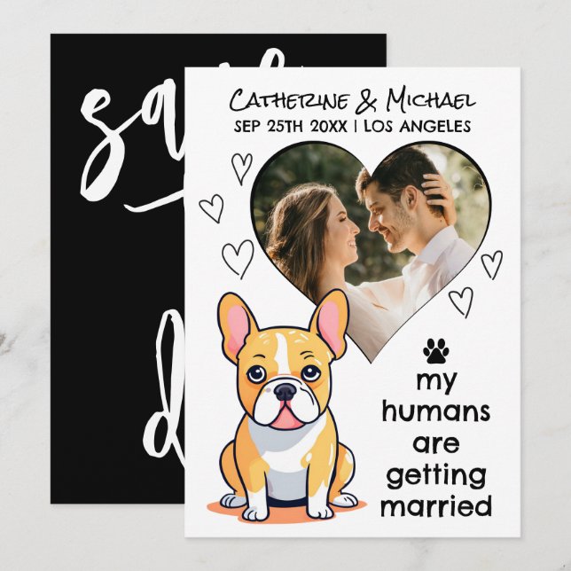 Humans Getting Married French Bulldog Hand Drawn Save The Date (Front/Back)