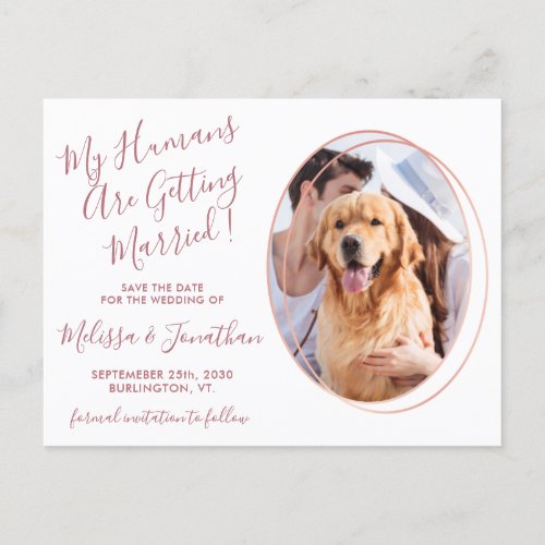 Humans Getting Married Photo Pet Wedding Rose Gold Announcement Postcard