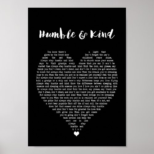 Humble And Kind Black Heart Song Lyric Print
