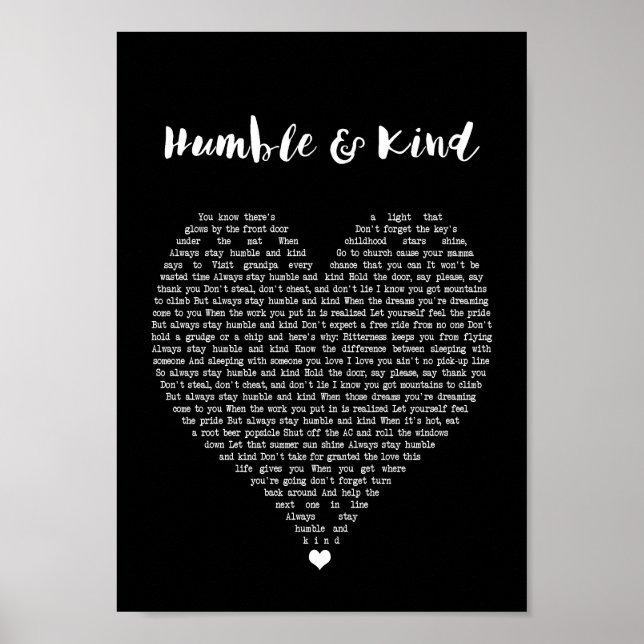 Humble And Kind Black Heart Song Lyric Print (Front)