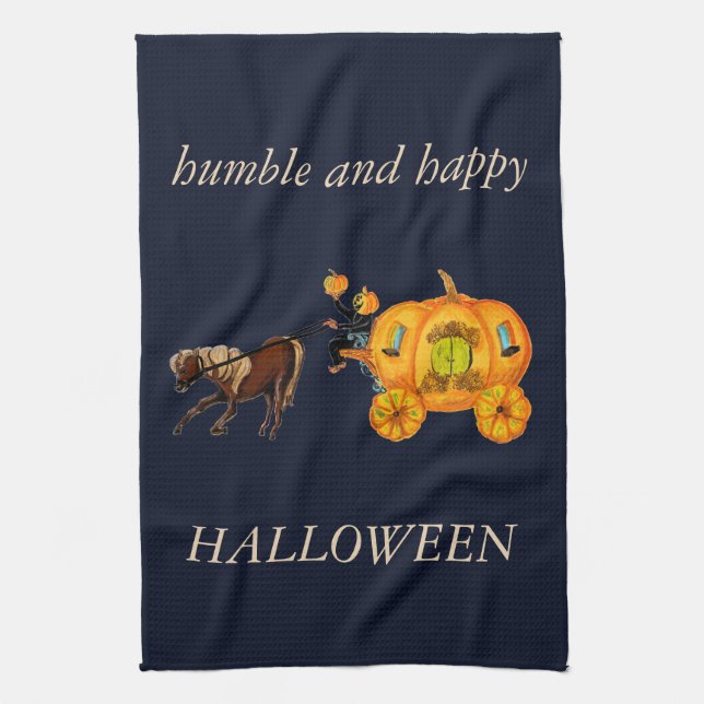 Humble & Happy Halloween Horse Pumpkin Carriage Kitchen Towel (Vertical)
