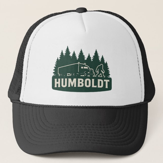 Humboldt Bigfoot Semi-Truck & Forest Silhouette  Trucker Hat (Front)