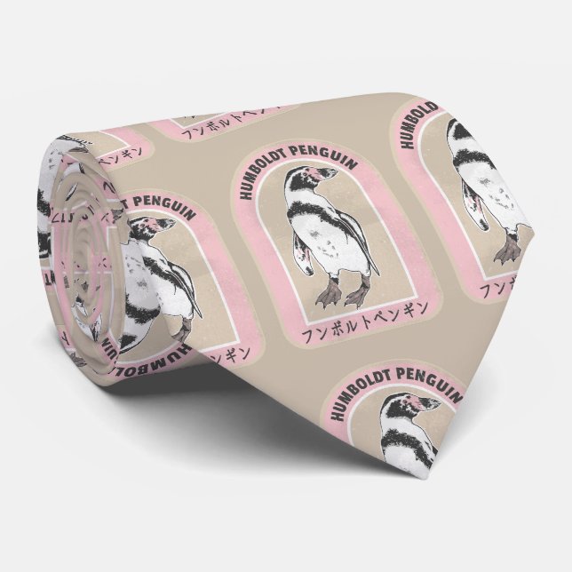 Humbolt penguin Japanese writing Neck Tie (Rolled)