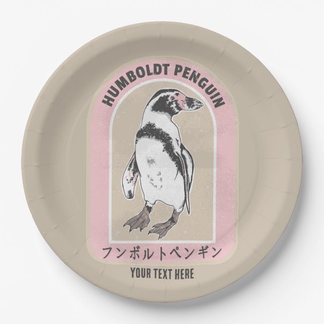 Humbolt penguin Japanese writing Paper Plates (Front)