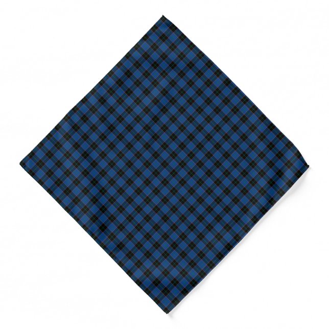 Hume Clan Tartan Royal Blue and Black Plaid Bandana (Front)