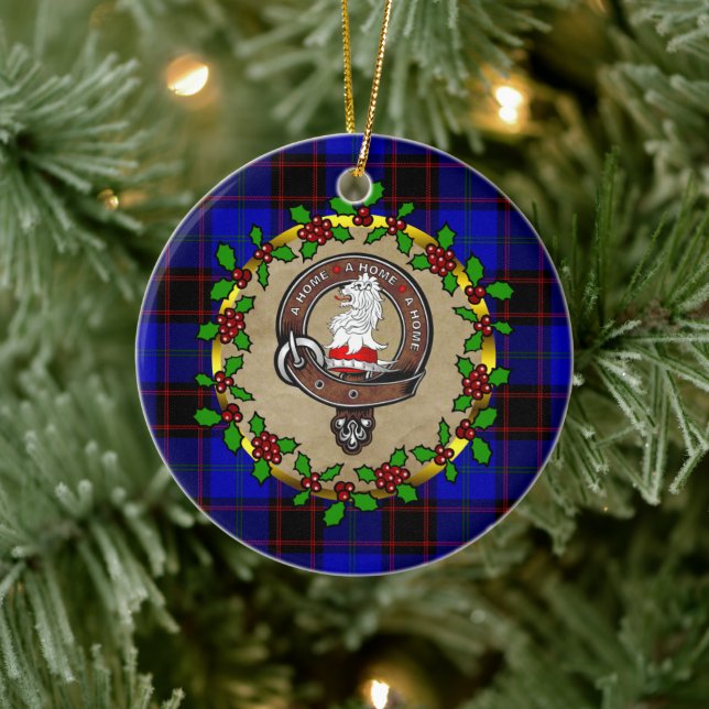 Hume/Home Clan Badge & Tartan Personalized Xmas  Ceramic Ornament (Tree)