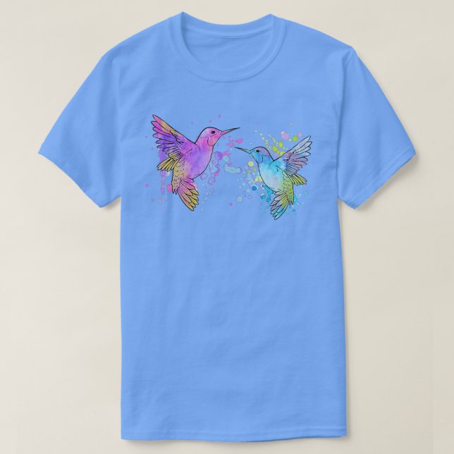 Hummbingbirds Watercolor Colorful Pink Blue Hummin T-Shirt (Design Front)