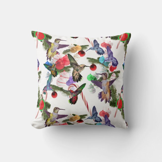 Hummers and Candy Canes Throw Pillow (Front)