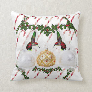 Hummers & Candy Canes Throw Pillow