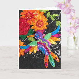 Hummiingbird Felt Sequin Beads Stitched Pretty Card