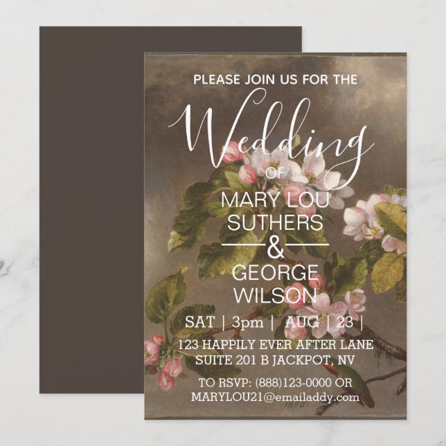 Humming Bird and Apple Blossoms Wedding Invitation (Front/Back)
