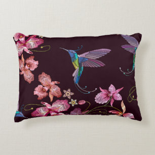 Humming bird and orchid exotic tropical flowers se accent pillow