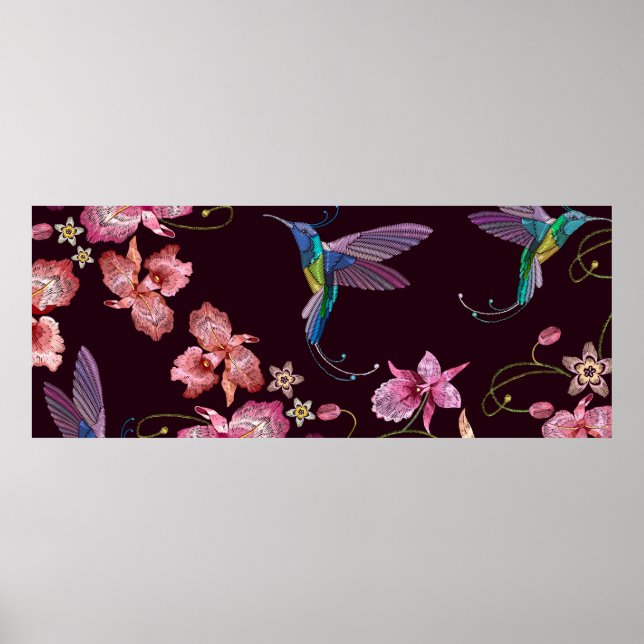 Humming bird and orchid exotic tropical flowers se poster (Front)