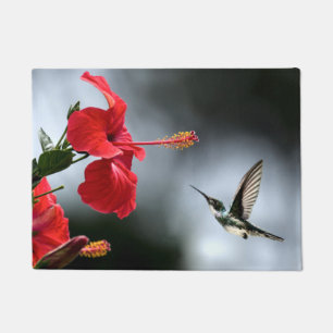 Humming Bird and Red Flower Doormat
