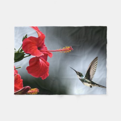 Humming Bird and Red Flower Fleece Blanket